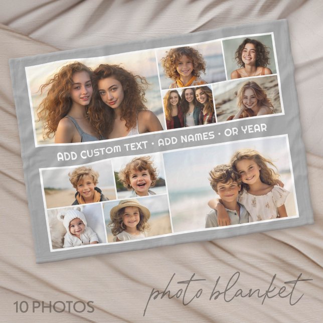 10 Fotos Collage Grid - Anpassad Text i Mitten Fleecefilt (Custom Photo Blanket with Lots of Photos)
