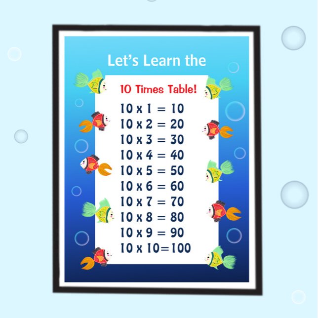 10 Gånger Tabell Affisch för Barn | Hav Matematik  (Skapare uppladdad)