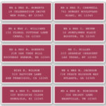 10 Individuell gäst Namn Adress Party Bröllop Klistermärken<br><div class="desc">10 Svart skriptstift för Guest Namn Adress med Bröllop har 10 klistermärken med din individuella gäst namn och adress på varje dekal i vitt skript på en paprikaröd bakgrund. Även perfekt för jul och Helgdagskort, födelsedagsfest inbjudan, bröllopsinbjudningar, babyduschar, möhippor, tack för kort och kontorsutskick. Redigera bara texten i textrutorna. Se...</div>