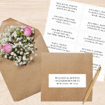 10 Individuell gäst Namn Adress Party Bröllop Klistermärken<br><div class="desc">10 Svart skript-stämplar för Guest Namn Adress med Bröllop har 10 klistermärken med din individuella gäst namn och adress på varje dekal i svart på en tydlig bakgrund. Även perfekt för jul och Helgdagskort, partiinbjudningar, tack för kort och kontorsutskick. Redigera bara texten i textrutorna. Visa Evco Studio för andra färger...</div>