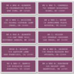 10 Individuell gäst Namn Adress Party Bröllop Klistermärken<br><div class="desc">10 De enskilda Guest Namn Adress Party White Script Stickers har 10 klistermärken med din individuella gäst namn och adress på varje klistermärke i vitt skript på lila bakgrund. Även perfekt för jul och Helgdagskort, födelsedagsfest inbjudan, bröllopsinbjudningar, babyduschar, möhippor, tack för kort och kontorsutskick. Redigera bara texten i textrutorna. Se...</div>
