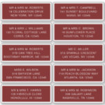 10 Individuell gäst Namn Adress Party Bröllop Sti Klistermärken<br><div class="desc">10 De enskilda Guest Namn Adress Party White Script Stickers har 10 klistermärken med din individuella gäst namn och adress på varje dekal i vit skripttypografi på burgundisk bakgrund. Perfekt för bröllopsinbjudningar, jul och Helgdagskort, festinbjudningar, tack för kort och kontorsutskick. Redigera bara texten i textrutorna. Visa Evco Studio för andra...</div>