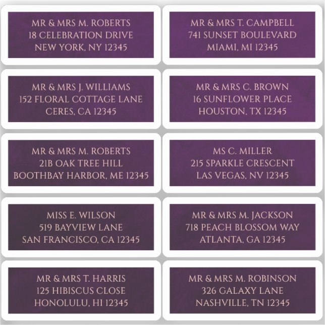 10 individuella gästplommon Namn Adress Klistermärken (Framsida)