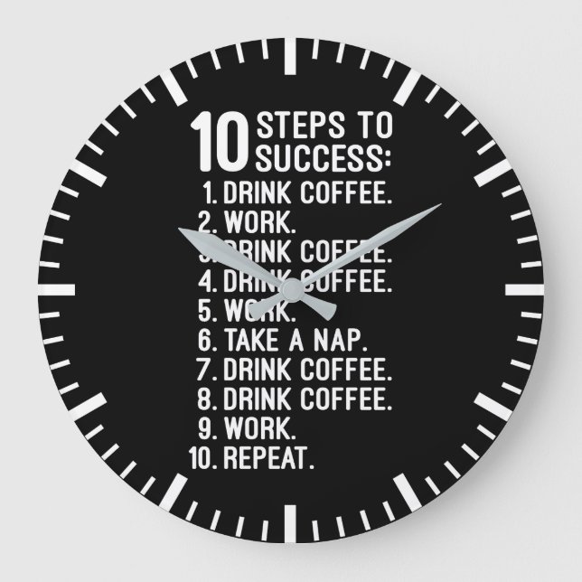 10 lyckade steg - kaffe, arbete, upprepa stor klocka (Framsida)