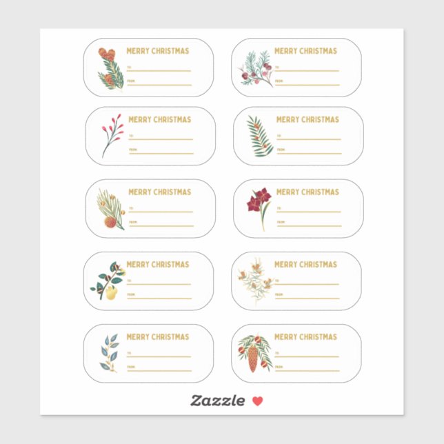 10 pc Blommigt & Guld julmärkets etikett (Ark)