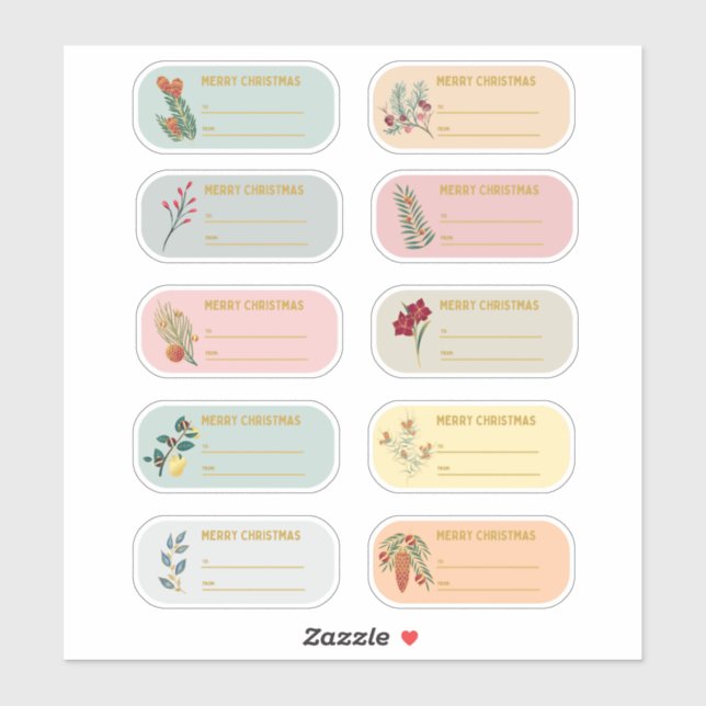 10 pc Blommigt & Guld julmärkets etikett (Ark)