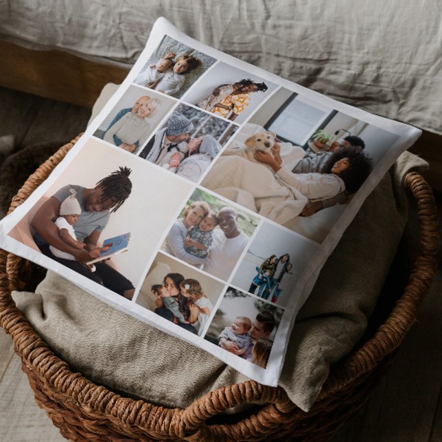 10 Personlig för fotokollage Kudde (10 Photo Collage Personalized Throw Pillow by Ricaso. Add own photographs, two sided black & white.)