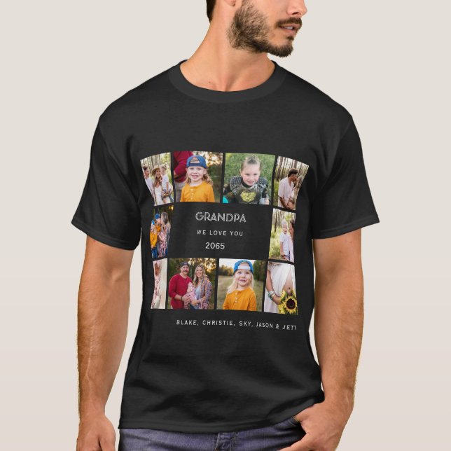 10 Photo Collage Grandpa We Kärlek You Black Lapto T Shirt (Framsida)