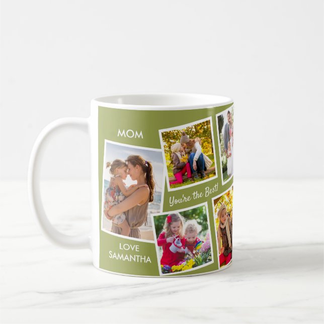 10 Photo Collage Grönt Personlig Mamma Kaffemugg (Vänster)