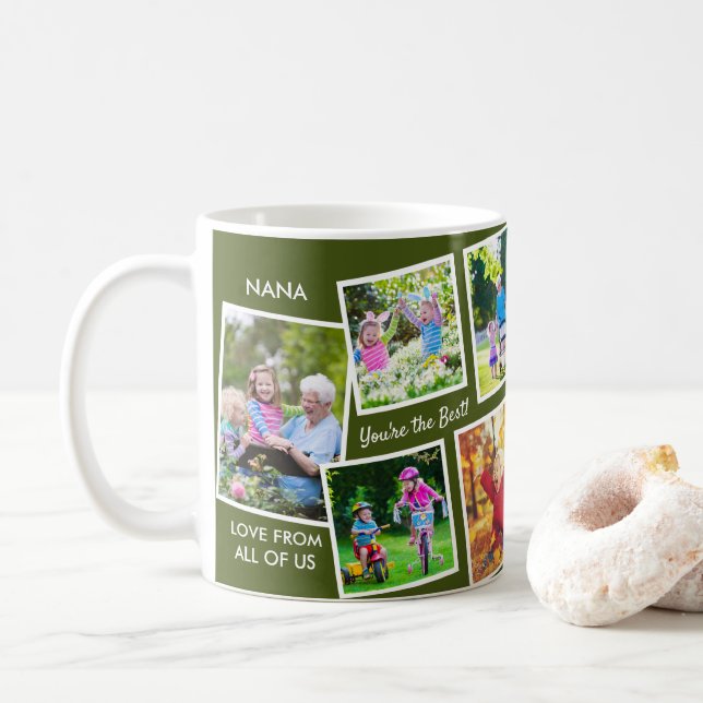 10 Photo Collage Grönt Personlig Nana Kaffemugg (Med munk)
