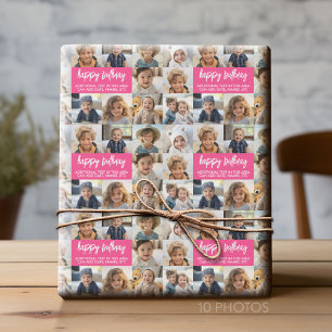 10 Photo Gräns Birthday Text Center - Rosa Presentpapper