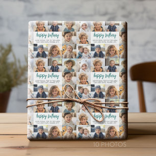 10 Photo Gräns Birthday Text Center - Teal Grått Presentpapper