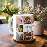 10 Photo Gräns med textcenter - Teal Grått Kaffemugg<br><div class="desc">Använda 10 kvadratfoton och gör en unik gåva med ett modernt typsnitt i teal färg. Fotografierna gräns markerar texten och markerar familjens och vännens foton.</div>
