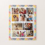 10 Photo Modern Colorful Abstrakt Geometric Namn Pussel<br><div class="desc">10 Photo Modern Colorful Abstrakt Geometric Namn Jigszawa Puzzle har tio av bildernas favoritnummer för att du snabbt och enkelt ska kunna lägga till din egen fotokollage. Anpassa med ditt namn och omgiven av en färgfull abstrakt geometrisk mönster. Gör en perfekt till jul, födelsedagar, Mors dag, systrar, bästa vänner med...</div>