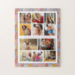 10 Photo Modern Trendig Hippie Blommigt Snyggt Nam Pussel<br><div class="desc">10 Photo Modern Trendig Hippie Blommigt Snyggt Namn Jigszawa Puzzle har tio av dina favoriter bilder för att du snabbt och enkelt ska kunna lägga till din egen fotokollage. Anpassa med ditt namn och omgiven av ett färglöst blommönster med retro hippie. Gör en perfekt till jul, födelsedagar, Mors dag, systrar,...</div>