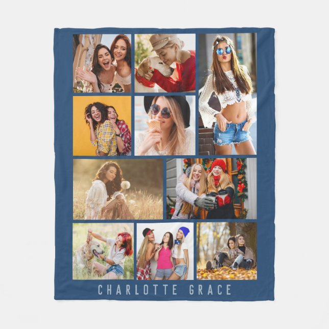 10 Photo Simple Modern Minimal Blue Snyggt Namn Fleecefilt (Framsidan)