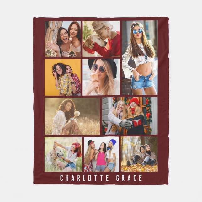 10 Photo Simple Modern Minimal Burgundy Chic Namn Fleecefilt (Framsidan)