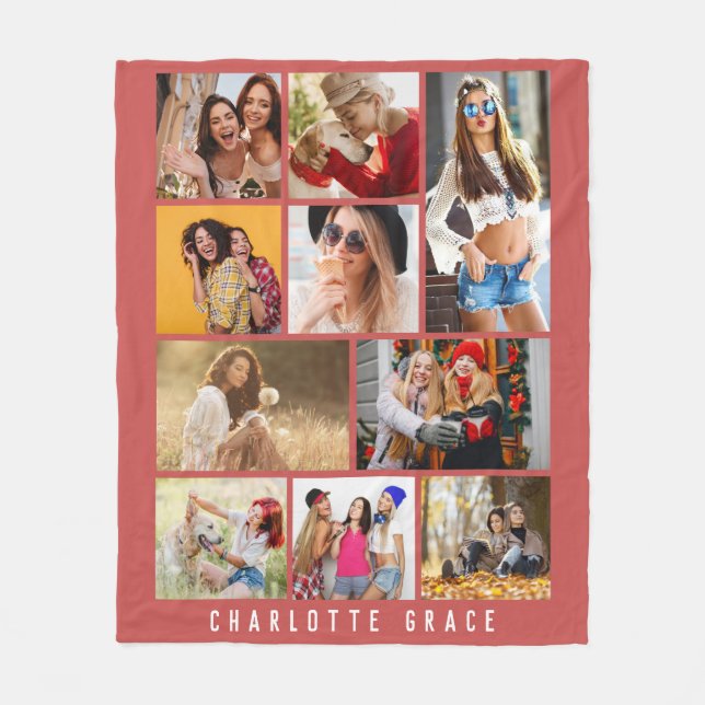 10 Photo Simple Modern Minimal Ro Red Chic Namn Fleecefilt (Framsidan)