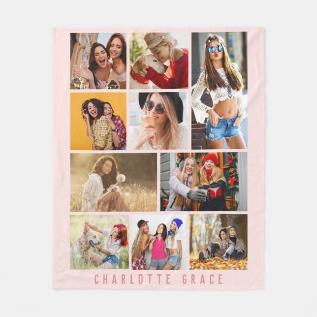 10 Photo Simple Modern Minimal Rosa Snyggt Namn Fleecefilt (Framsidan)