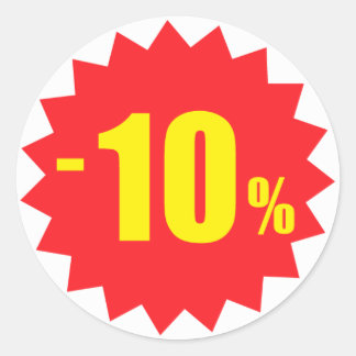 10 % prislistermärken, vita och röda runt klistermärke