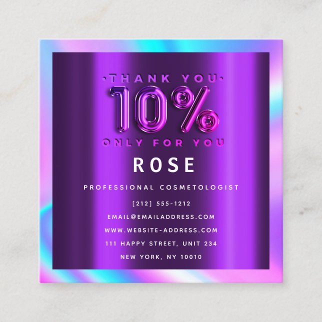 10 % rabatt Logotyp Holograph Möte Beauty Tidsbeställning Kort (Framsida)
