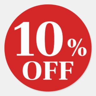 10% RABATT Röd Bakgrund Klassisk Rund Klistermärke
