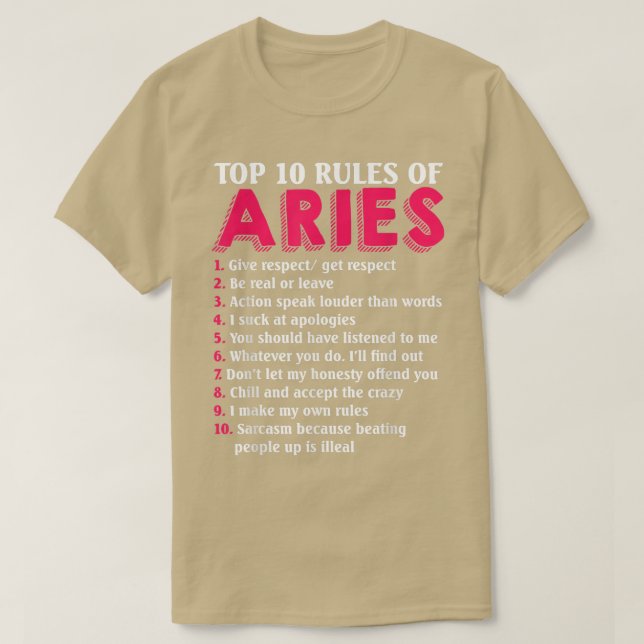 10 Regler av Aries Zodiac-tecken T Shirt (Design framsida)