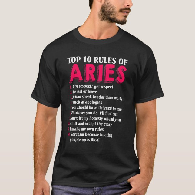 10 Regler av Aries Zodiac-tecken T Shirt (Framsida)