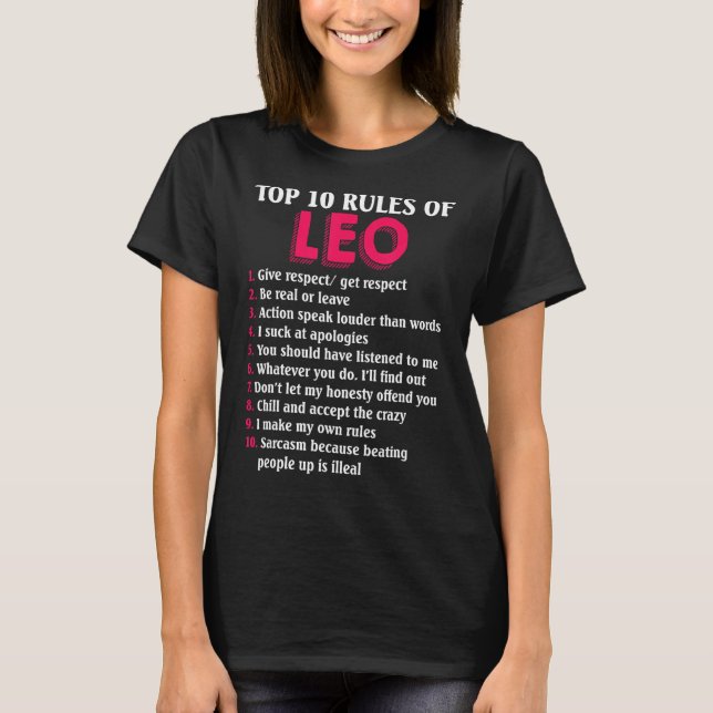 10 Regler av Leo Zodiac-tecken T Shirt (Framsida)