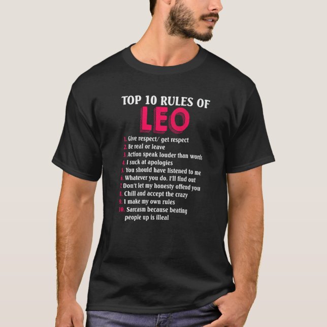 10 Regler av Leo Zodiac-tecken T Shirt (Framsida)