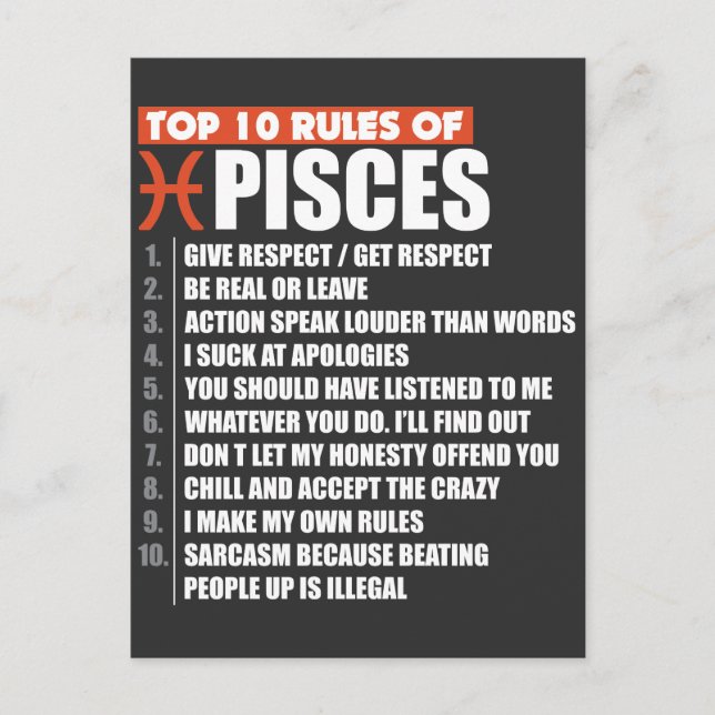 10 Regler av Pisces zodiac-presenthoroscope Vykort (Framsida)