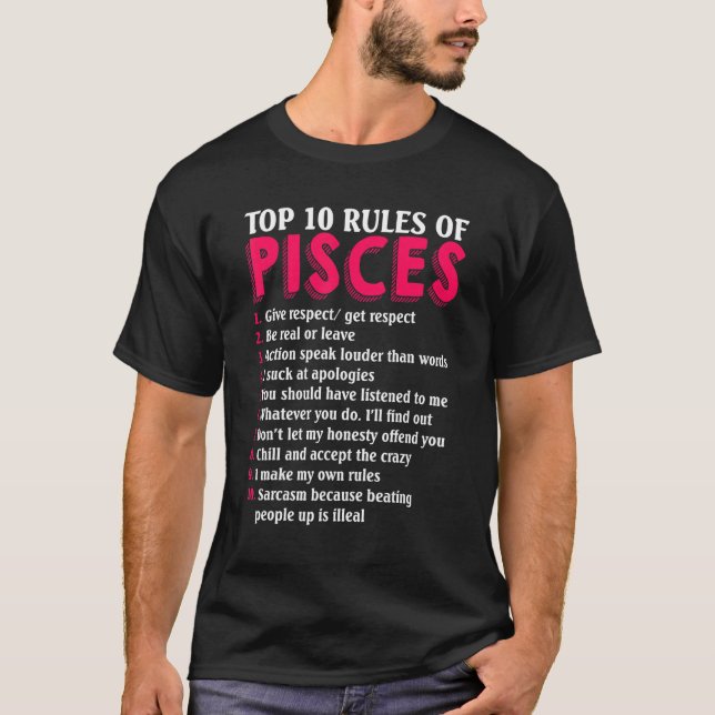10 Regler av Pisces Zodiac-tecken T Shirt (Framsida)
