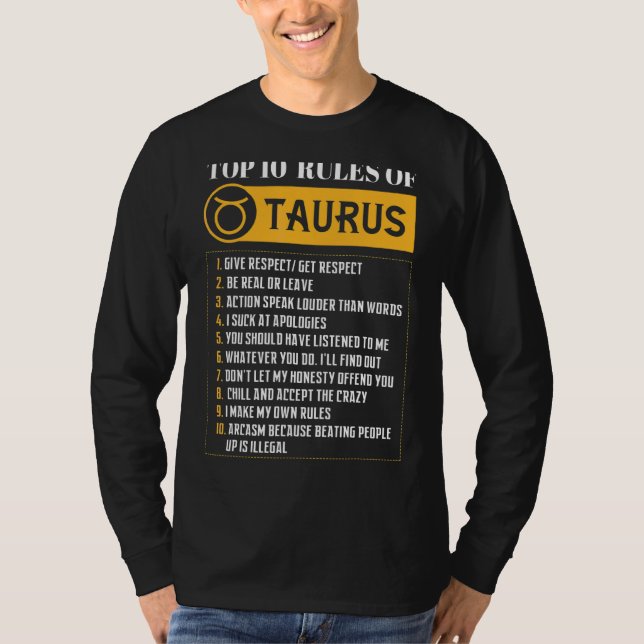 10 Regler av Taurus Zodiac Sign Horoscope Birth T Shirt (Framsida)