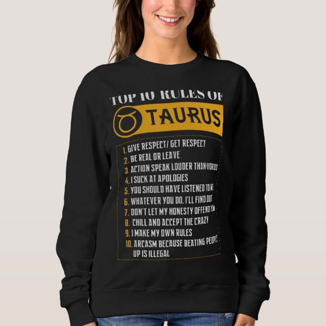 10 Regler av Taurus Zodiac Sign Horoscope Birth T Shirt (Framsida)