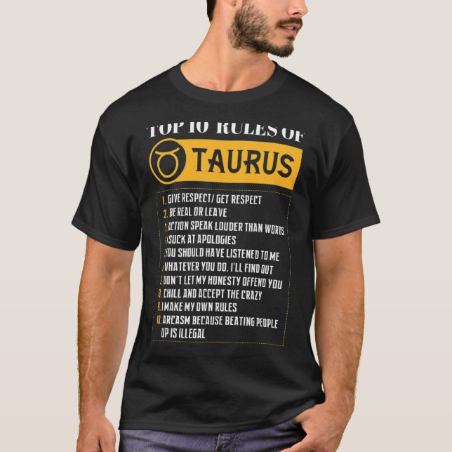10 Regler av Taurus Zodiac Sign Horoscope Birth T Shirt (Framsida)