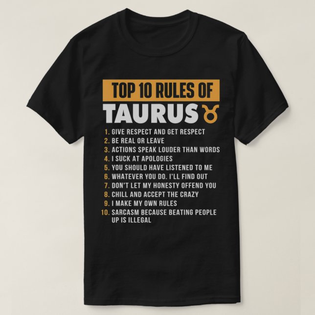 10 Regler av Taurus Zodiac-tecken Astrology Astr T Shirt (Design framsida)