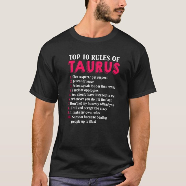 10 Regler av Taurus Zodiac-tecken T Shirt (Framsida)