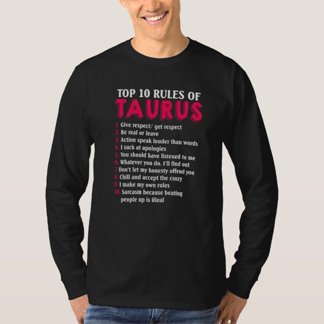 10 Regler av Taurus Zodiac-tecken T Shirt (Framsida)