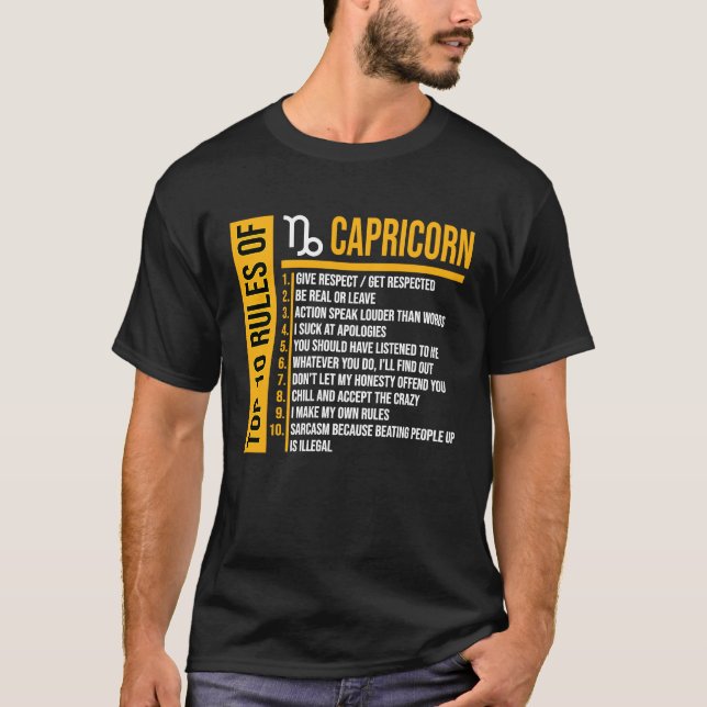 10 Regler Capricorn för dagfirande T Shirt (Framsida)