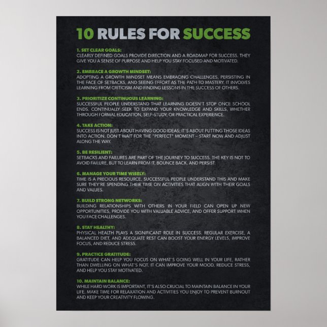 10 Regler för framgång - Motivering Poster (Framsidan)