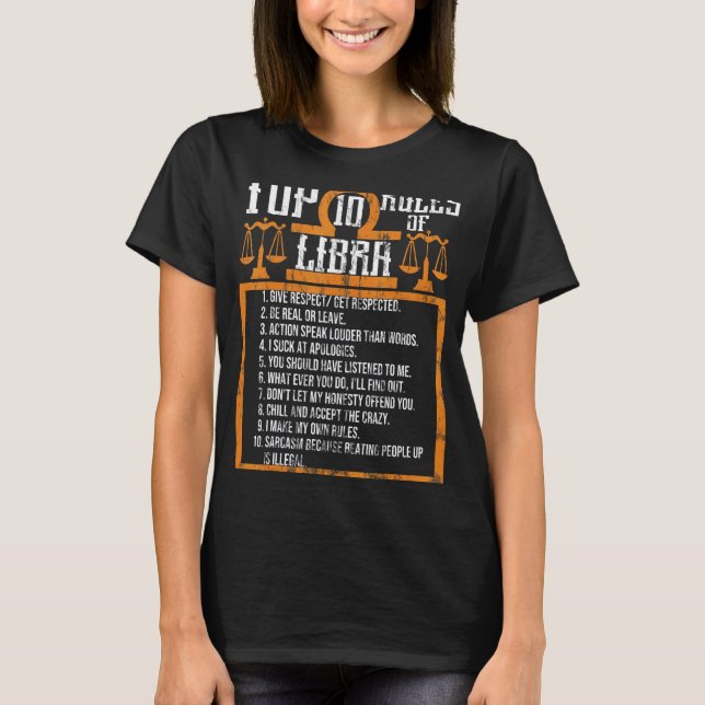 10 Regler Libra Horoscope Birthday T Shirt (Framsida)