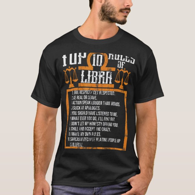 10 Regler Libra Horoscope Birthday T Shirt (Framsida)