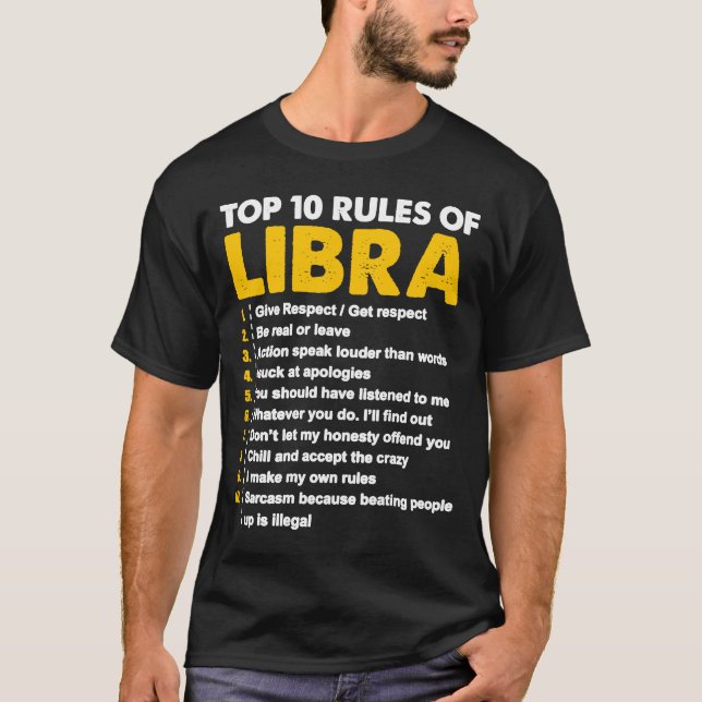 10 Regler Libra Horoscope Birthday T Shirt (Framsida)