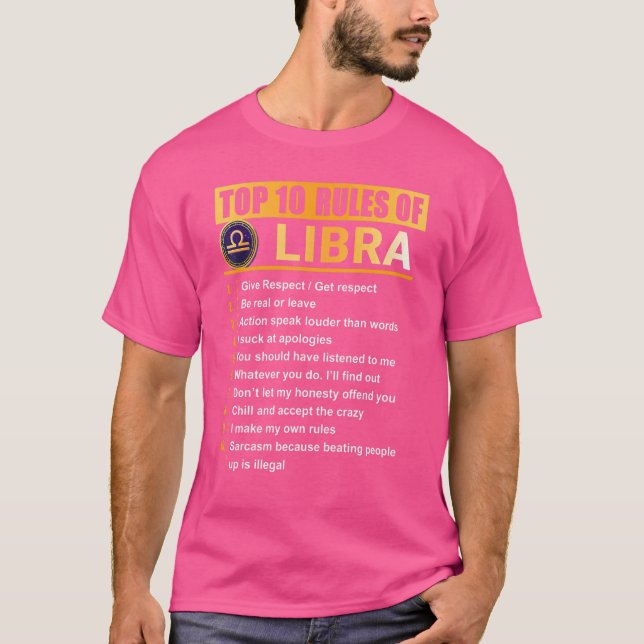 10 Regler överst för Libra Zodiac Birthday T Shirt (Framsida)