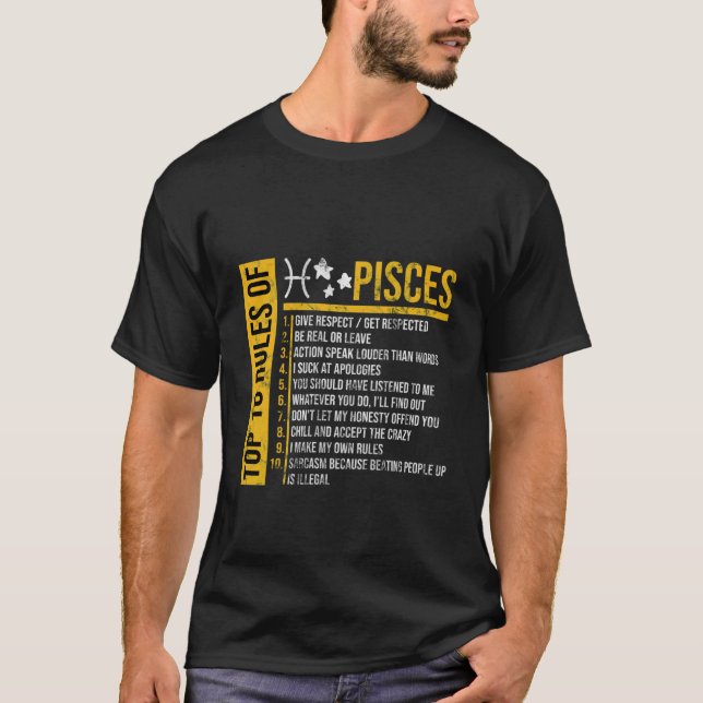 10 Regler Pisces Horoscope Zodiac Birthday Gift T Shirt (Framsida)