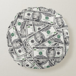 $10 Sedel Pengar Mönster Rund Kudde