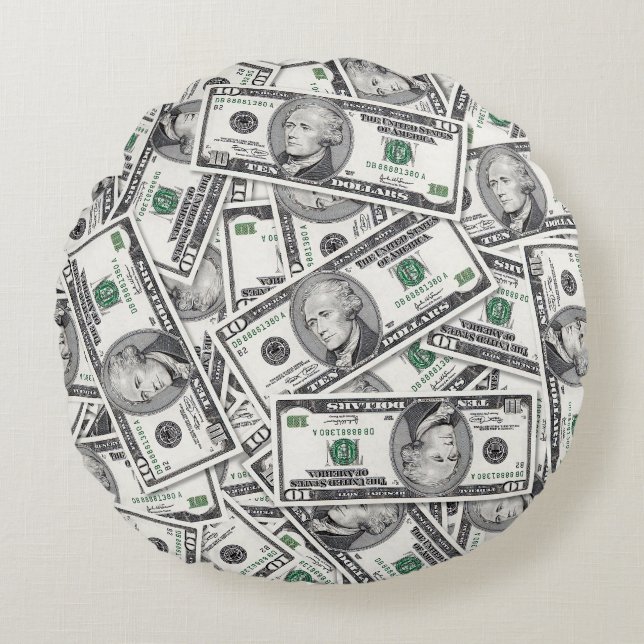 $10 Sedel Pengar Mönster Rund Kudde (Framsidan)