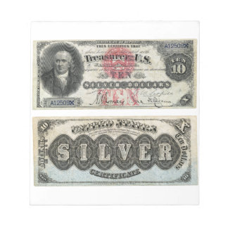 $10 U.S. Silver-sedelcertifikat 1878 Anteckningsblock