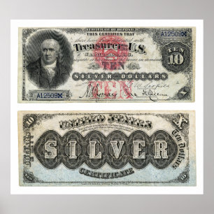 $10 U.S. Silver-sedelcertifikat 1878 Poster