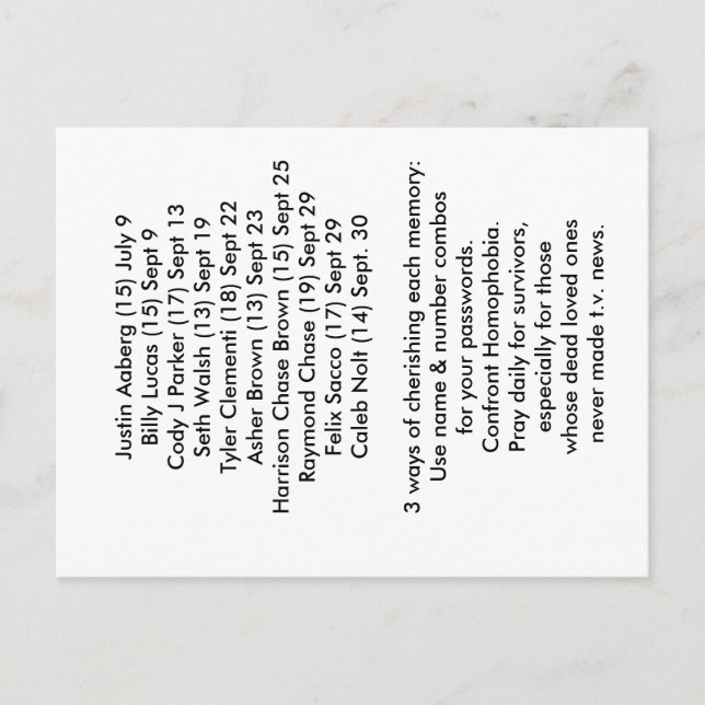 10 Välkänt vykort för dödsofferskydd (Framsida)